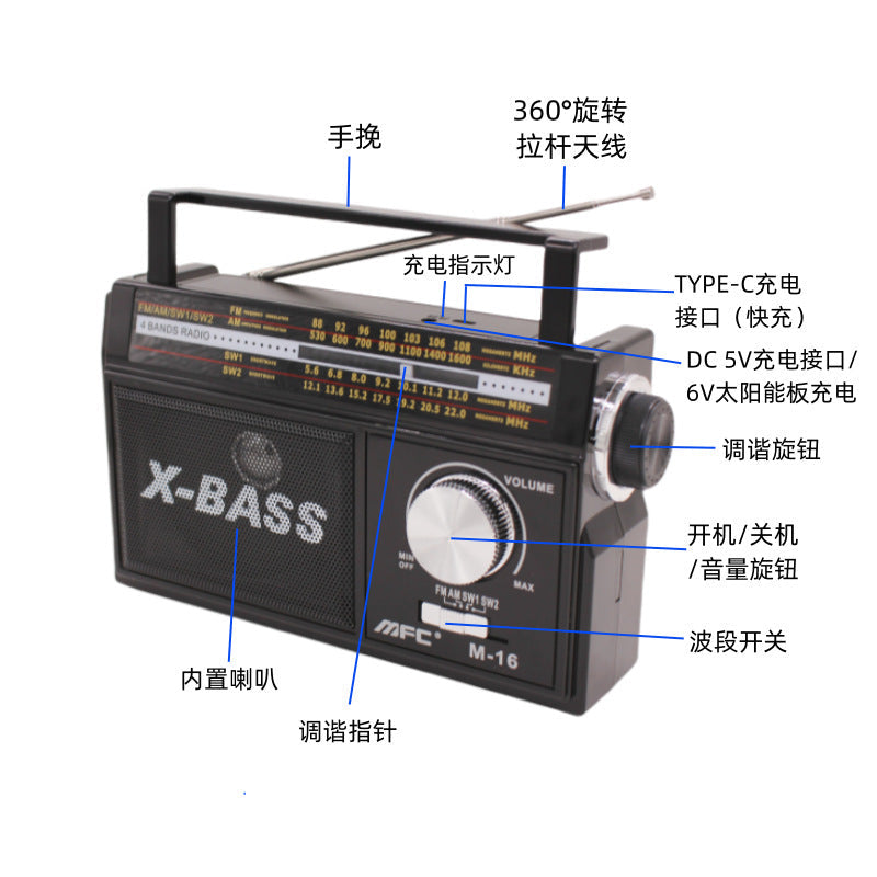 Portable Full Band Radio MP3 Player with USB Power & Built-In