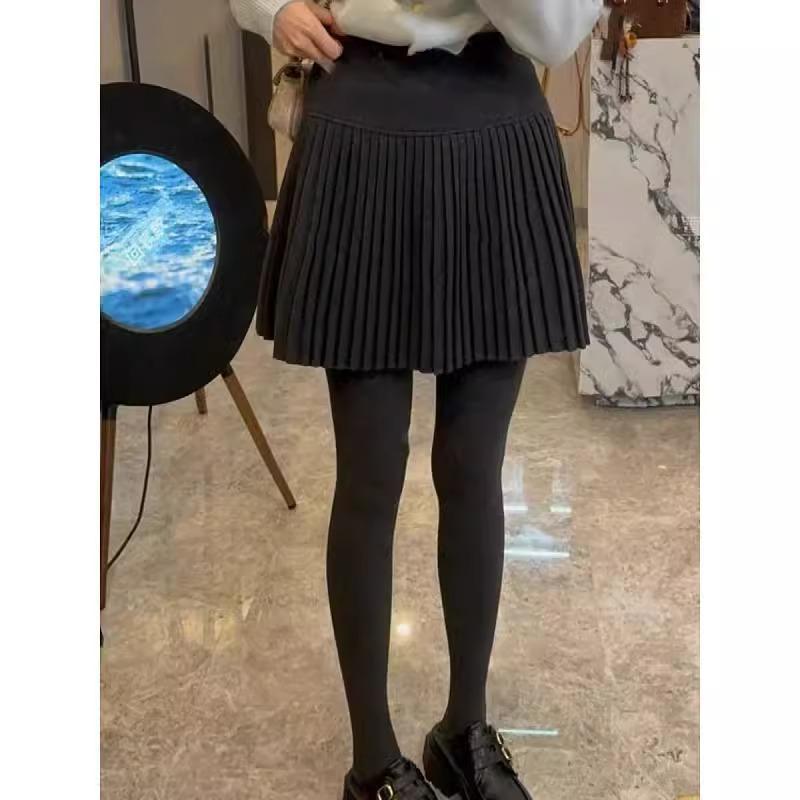 Women's High-Waist Wool Blend Pleated Mini Skirt Black