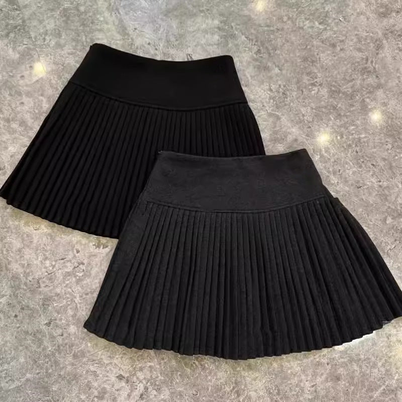 Women's High-Waist Wool Blend Pleated Mini Skirt Black