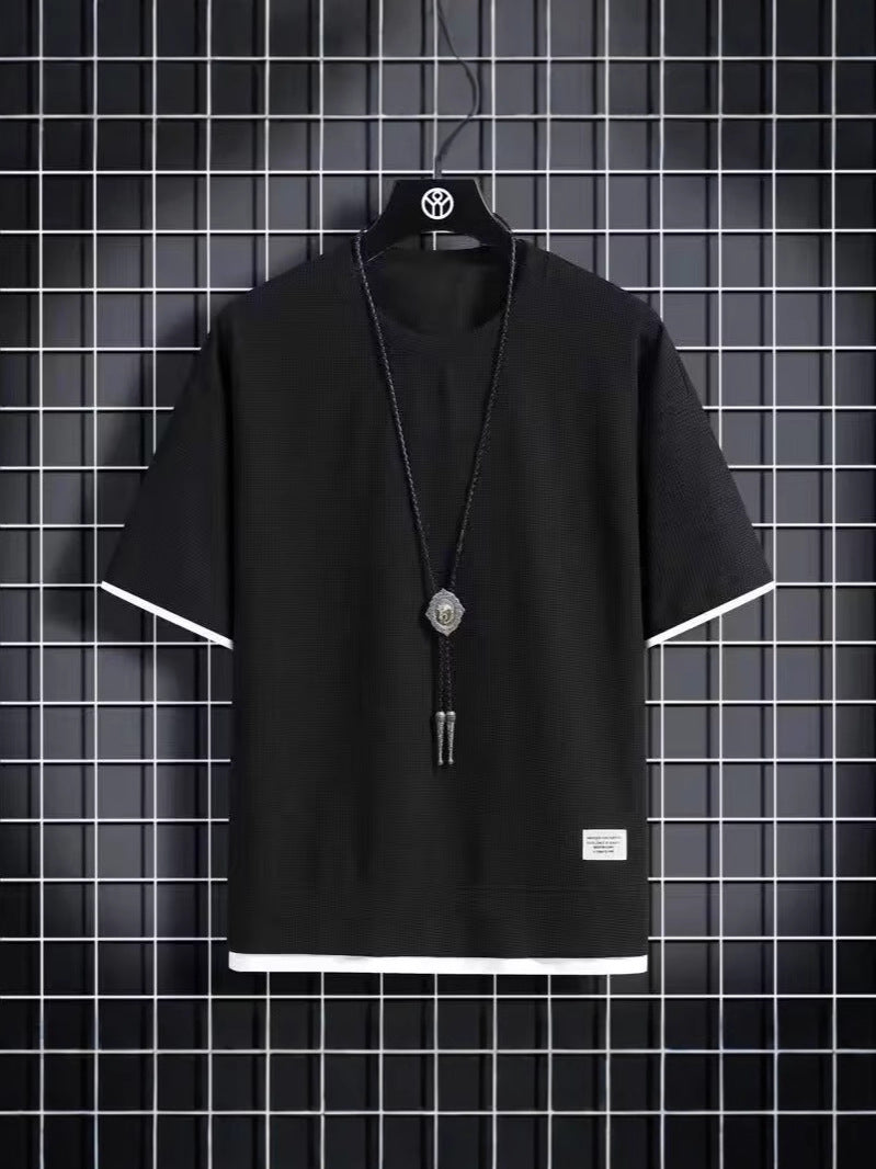 Men's Waffle Ice Silk Two-Piece Style T-Shirt Loose Fit