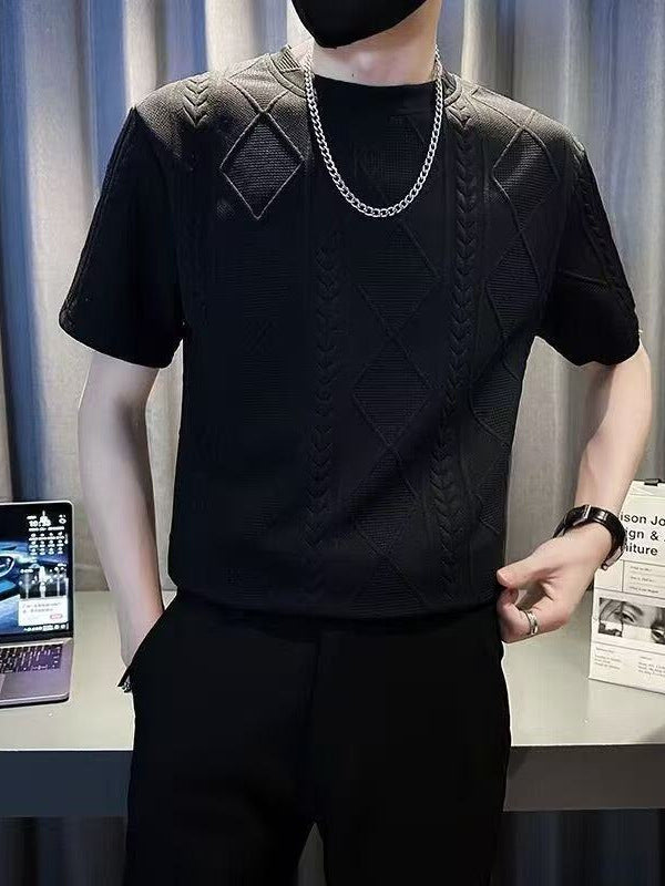 Men's Heavyweight Jacquard T-Shirt Loose Textured Crew Neck Top