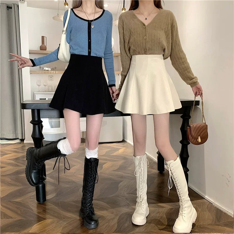 Women's High-Waist Corduroy A-Line Midi Skirt with Side Zipper