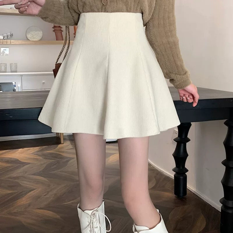 Women's High-Waist Corduroy A-Line Midi Skirt with Side Zipper