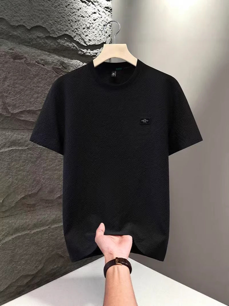 Men's Textured Solid Color T-Shirt Lightweight Round Neck Top