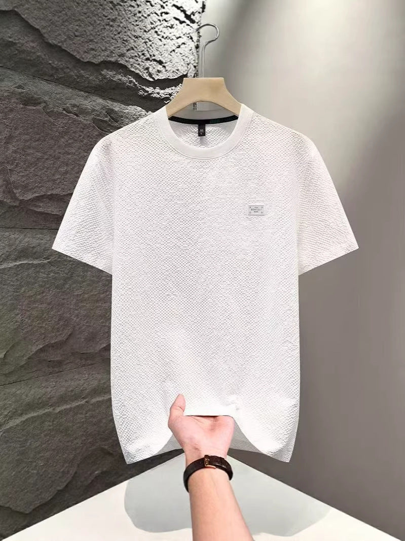 Men's Textured Solid Color T-Shirt Lightweight Round Neck Top