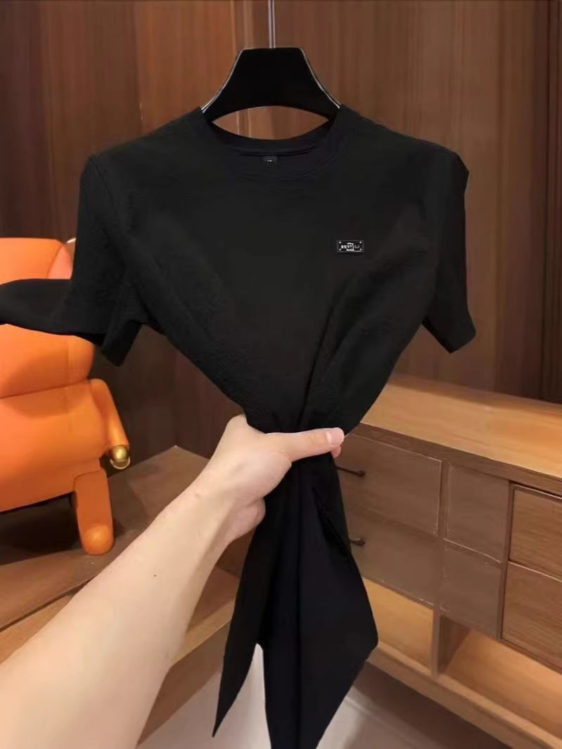 Men's Ice Silk Solid Color T-Shirt Luxury Casual Short Sleeve