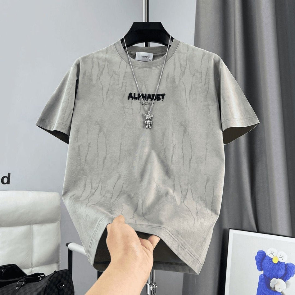 Men's Tie-Dye Texture T-Shirt Hong Kong Style Casual Short Sleeve