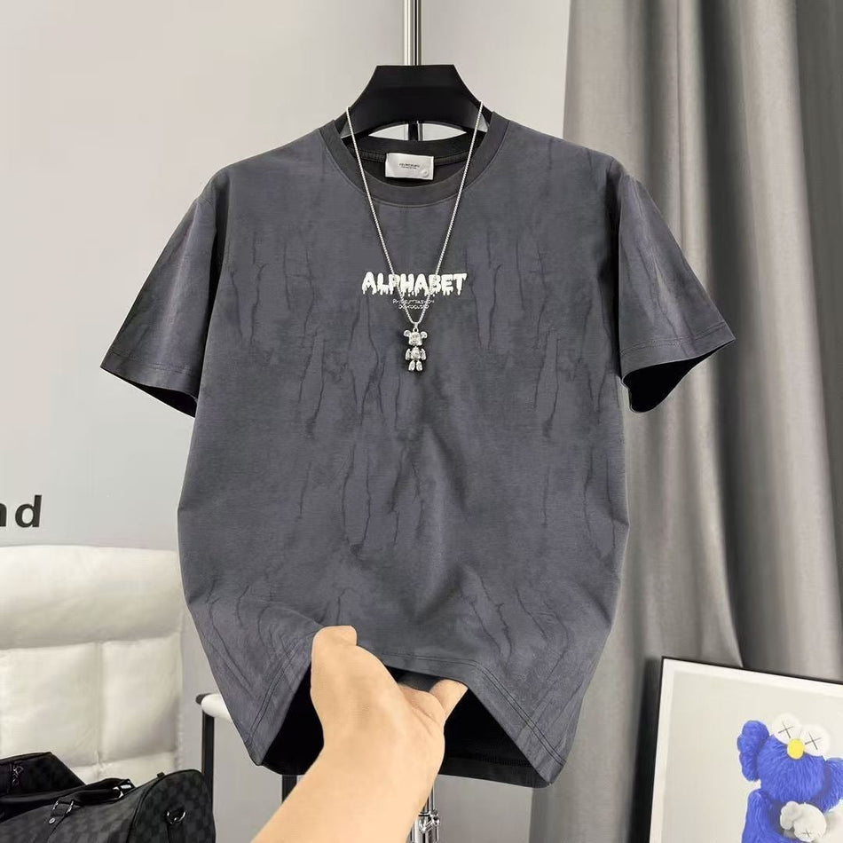 Men's Tie-Dye Texture T-Shirt Hong Kong Style Casual Short Sleeve