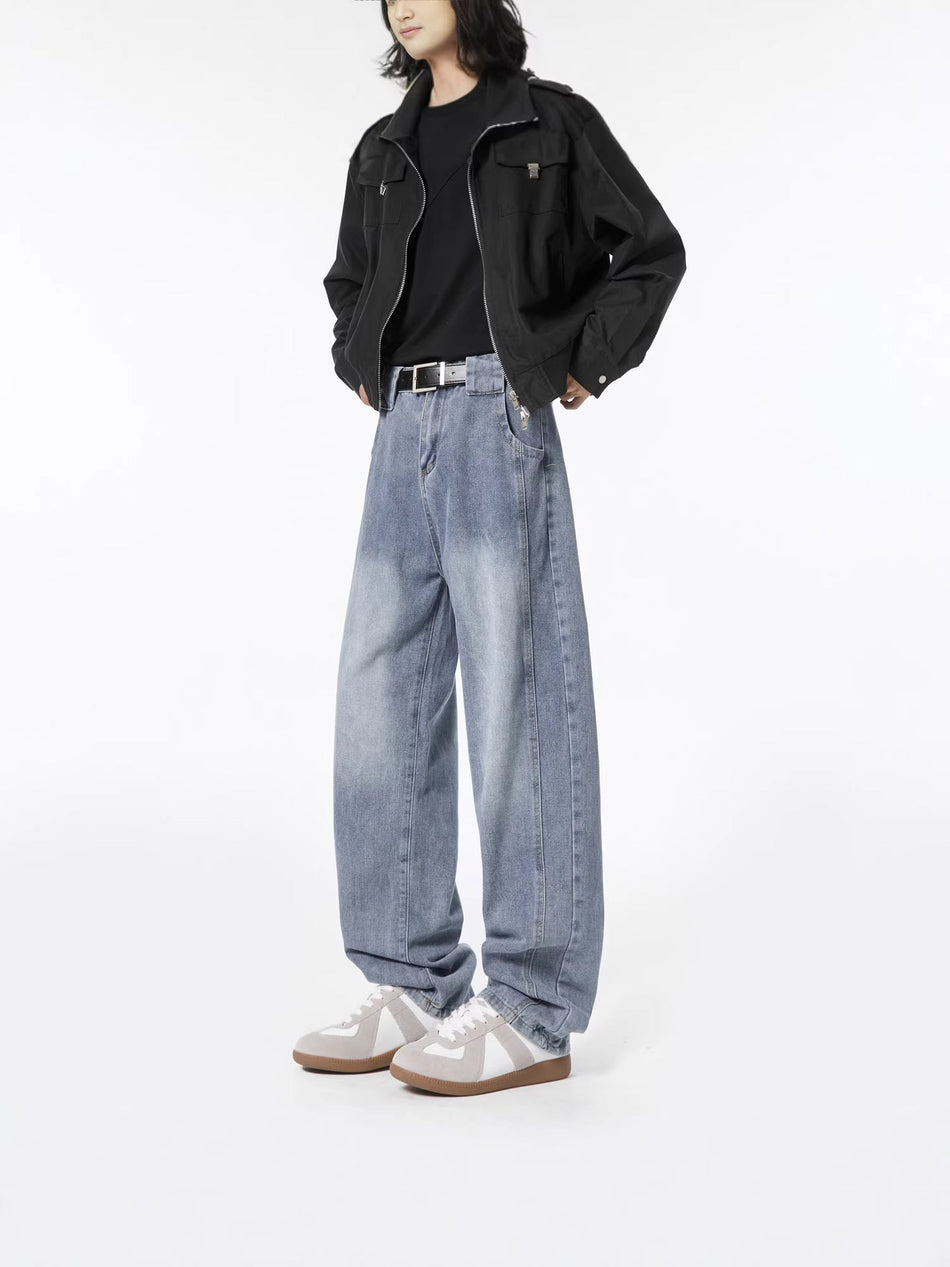 Unisex Washed Wide Leg Jeans American Street Style Denim Pants