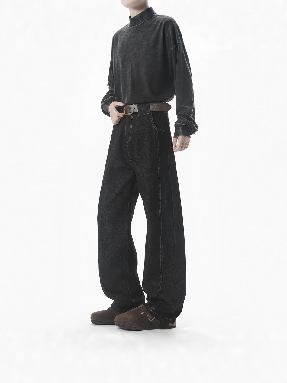 Unisex Washed Wide Leg Jeans American Street Style Denim Pants