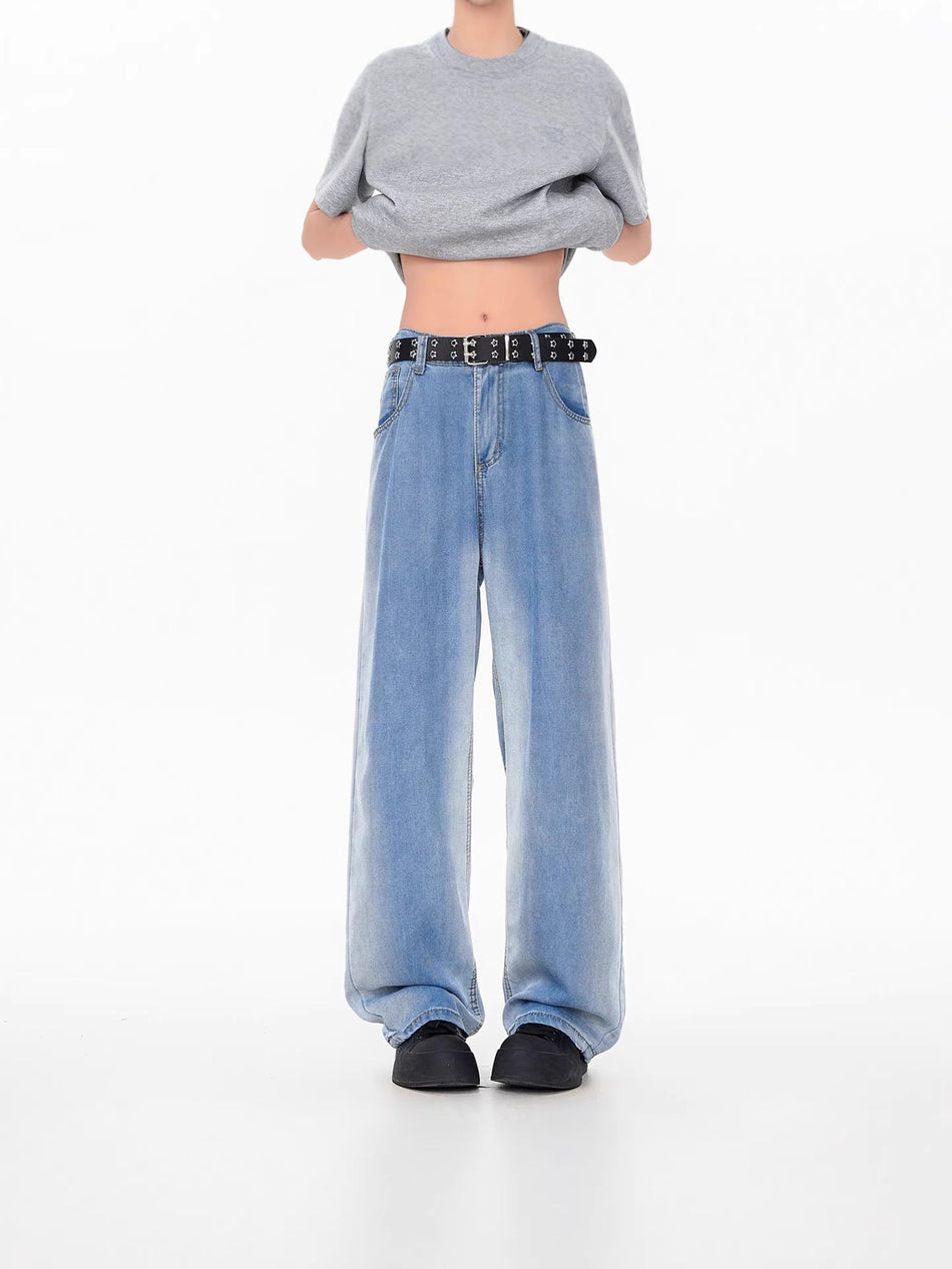 Men's Lyocell Tencel Wide Leg Jeans Lightweight Straight Pants