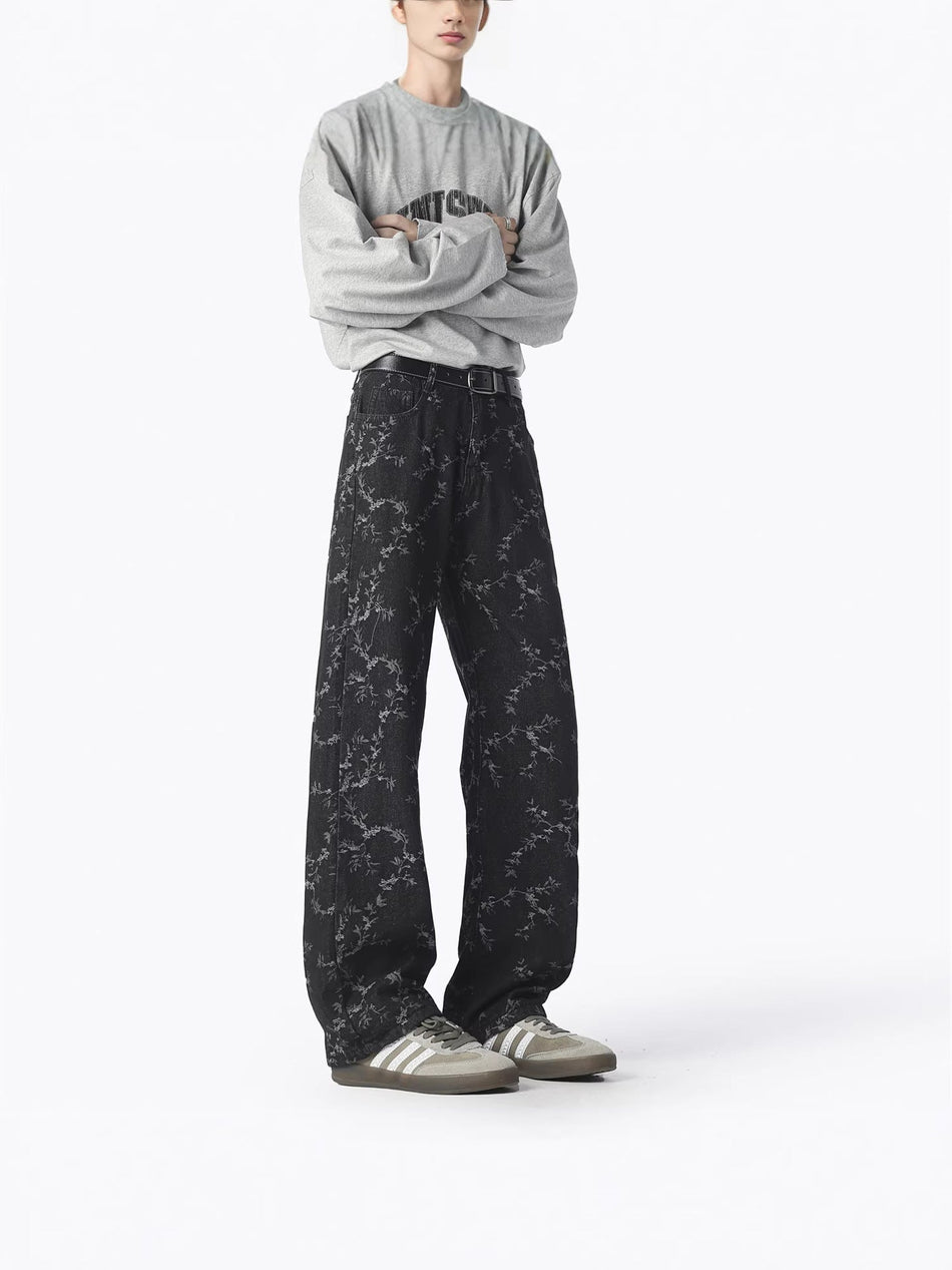 Men's Retro Brown Wide Leg Straight Jeans Casual Denim Pants