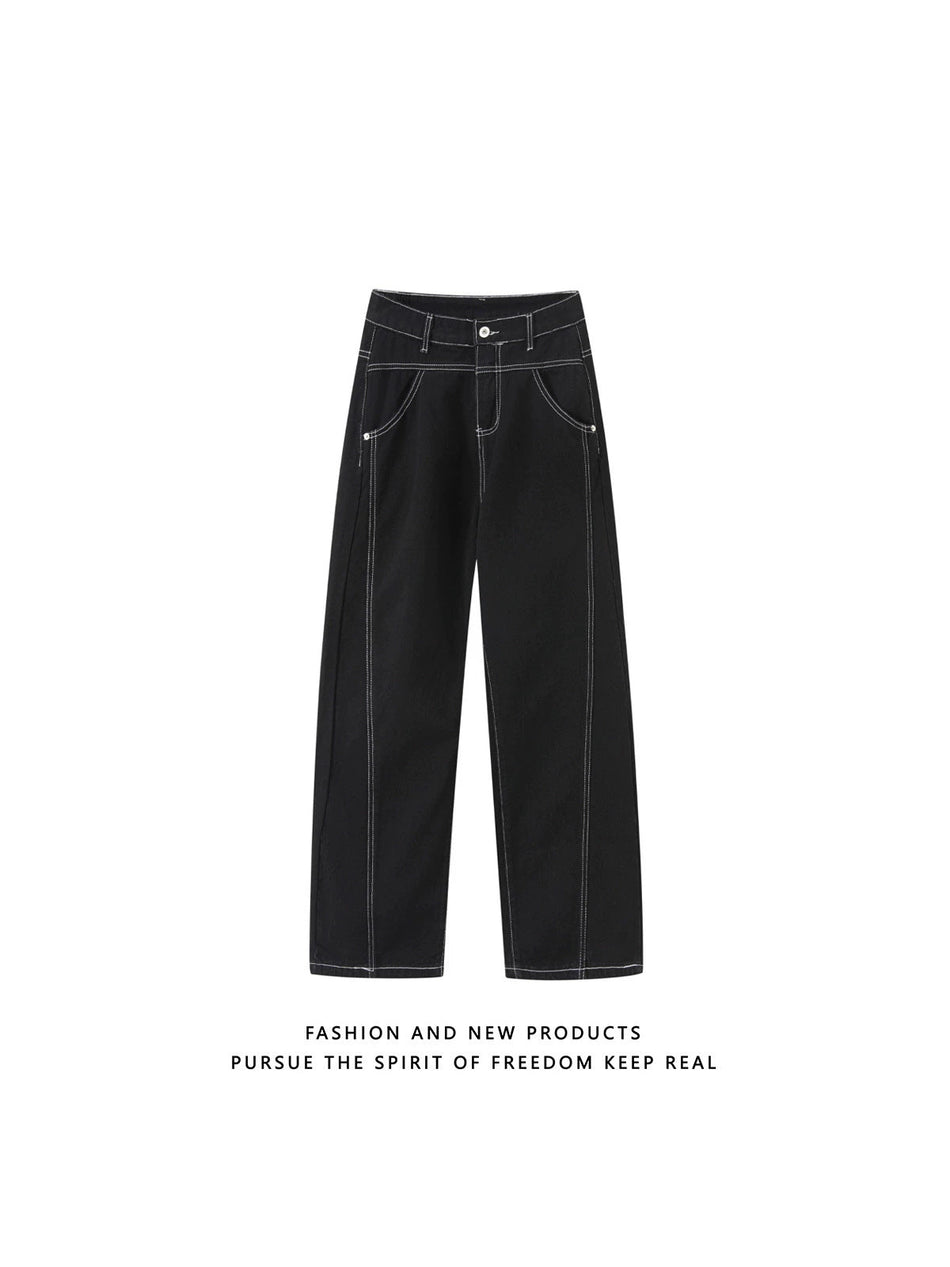 Unisex Deconstructed Wide Leg Jeans Visible Stitch Pants