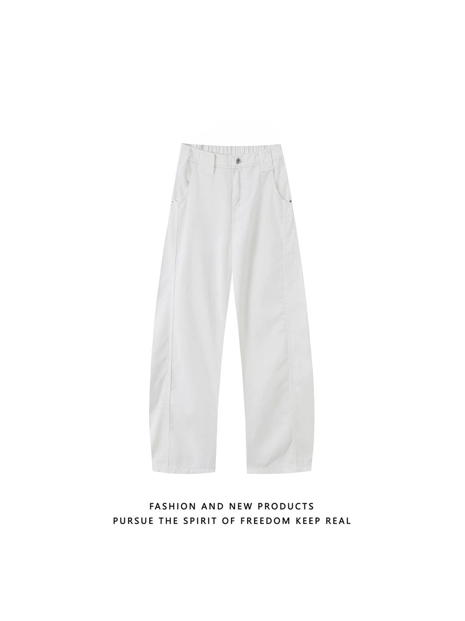 Men's Curved Wide Leg Jeans Washed Retro Casual Pants