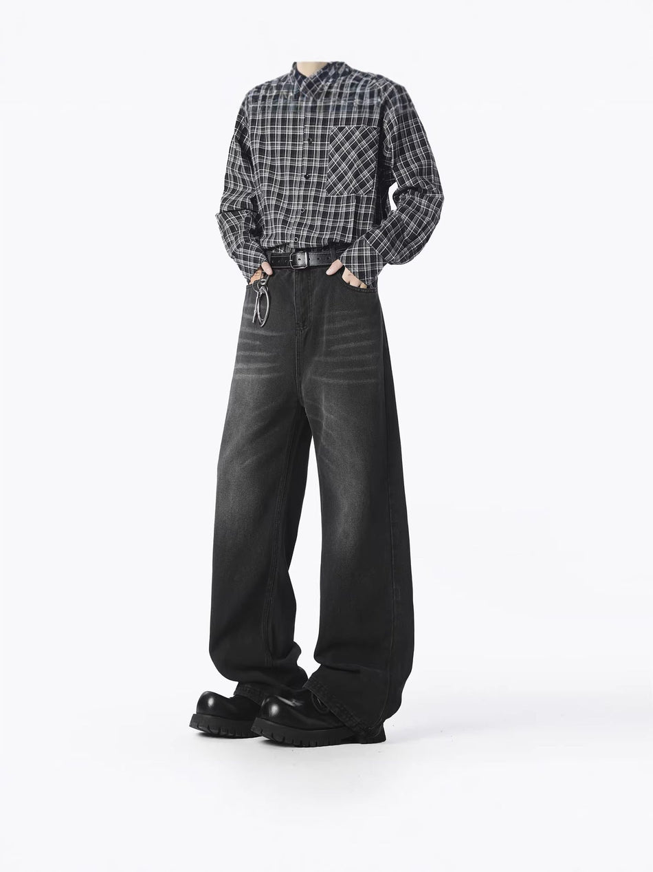 Men's Cleanfit Flared Jeans Washed Retro Blue Straight Pants