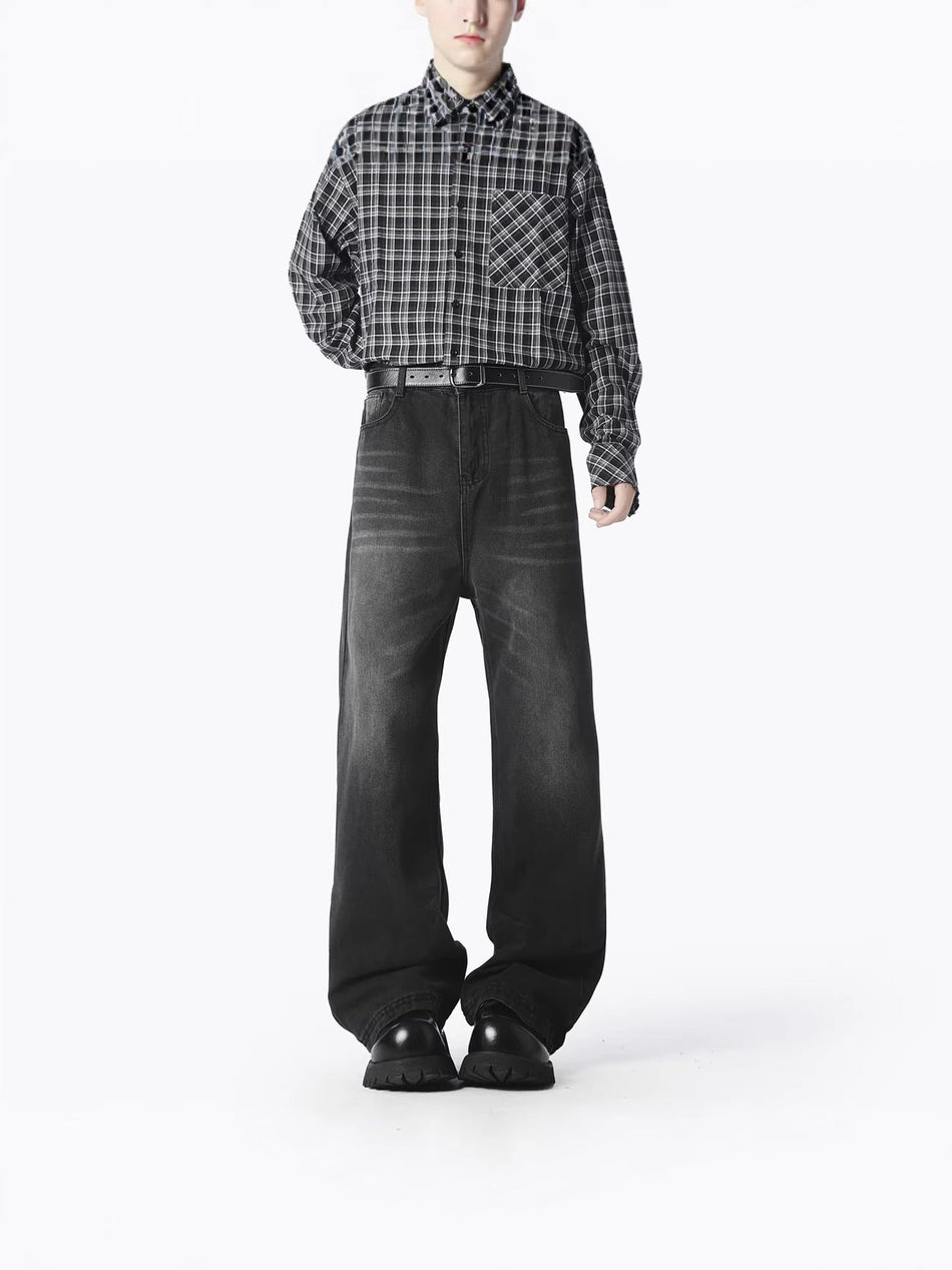 Men's Cleanfit Flared Jeans Washed Retro Blue Straight Pants