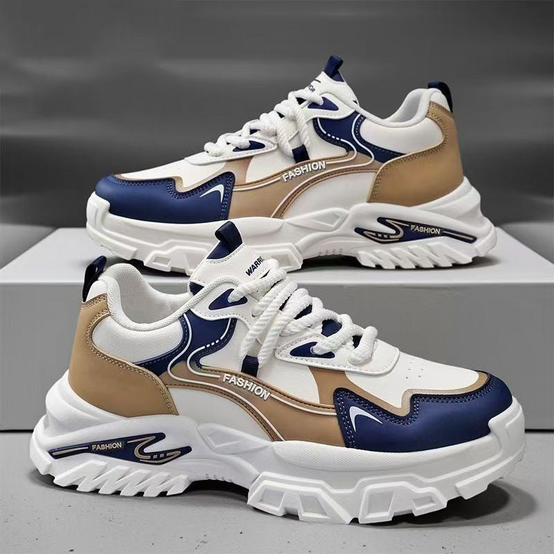 Men's Breathable Leather Dad Shoes Thick Sole Casual Sneakers