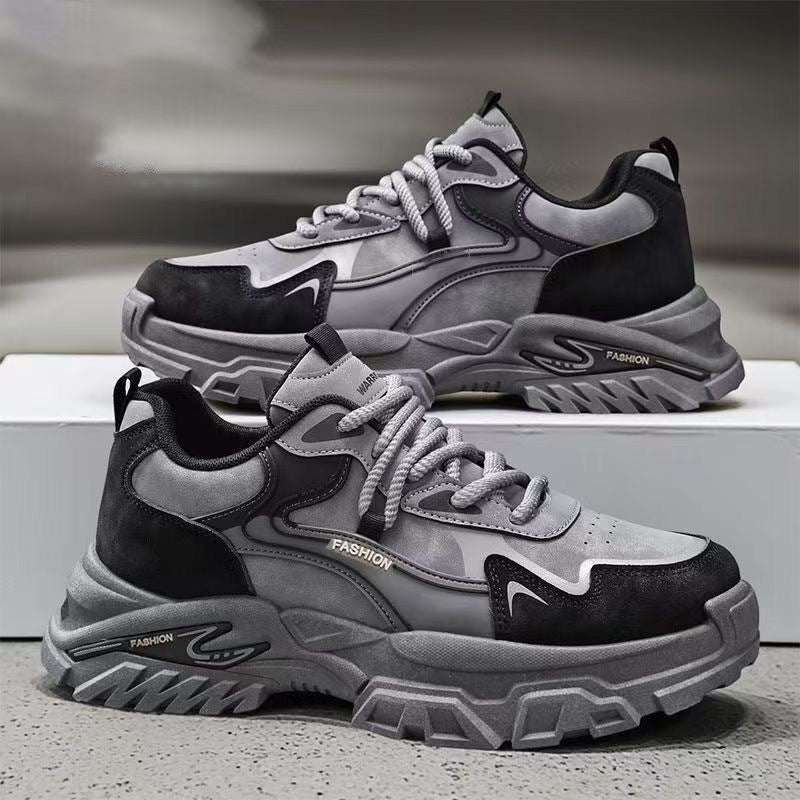 Men's Breathable Leather Dad Shoes Thick Sole Casual Sneakers