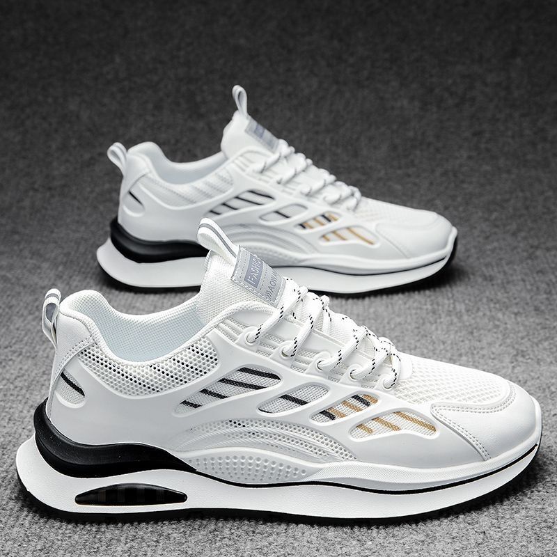 Men's Breathable Mesh Dad Shoes Thick Sole White Sneakers