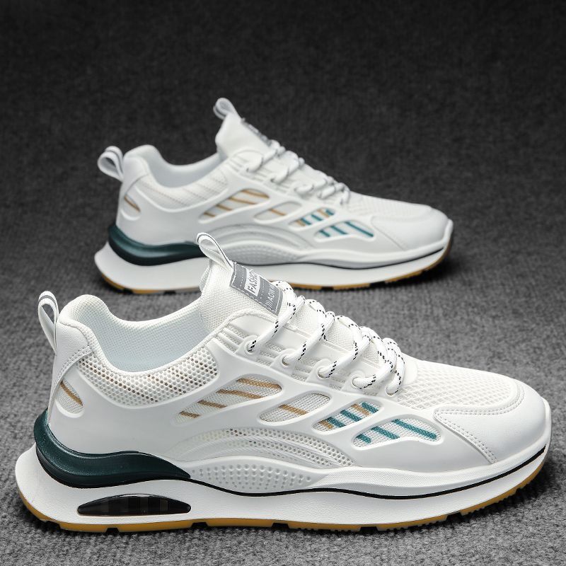 Men's Breathable Mesh Dad Shoes Thick Sole White Sneakers