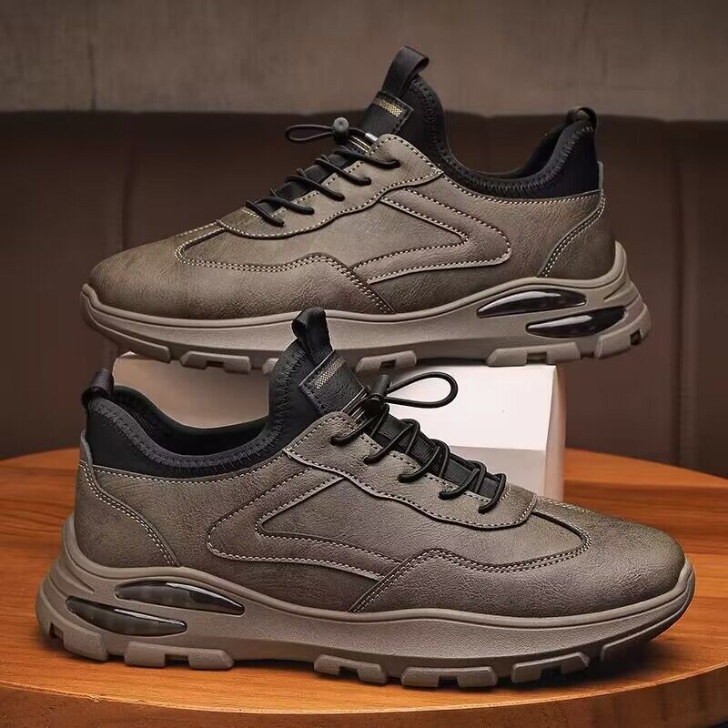 Men's Breathable Leather Dad Shoes Thick Sole Sports Sneakers
