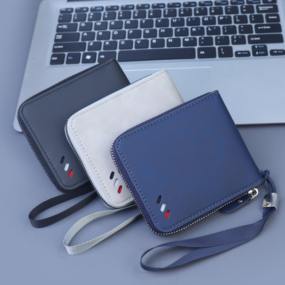 Men's Frosted Leather Zip Wallet with Multi-Card Slots