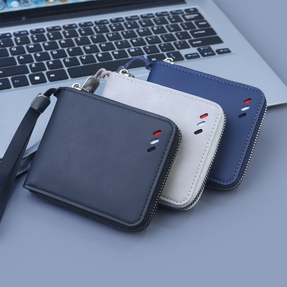 Men's Frosted Leather Zip Wallet with Multi-Card Slots