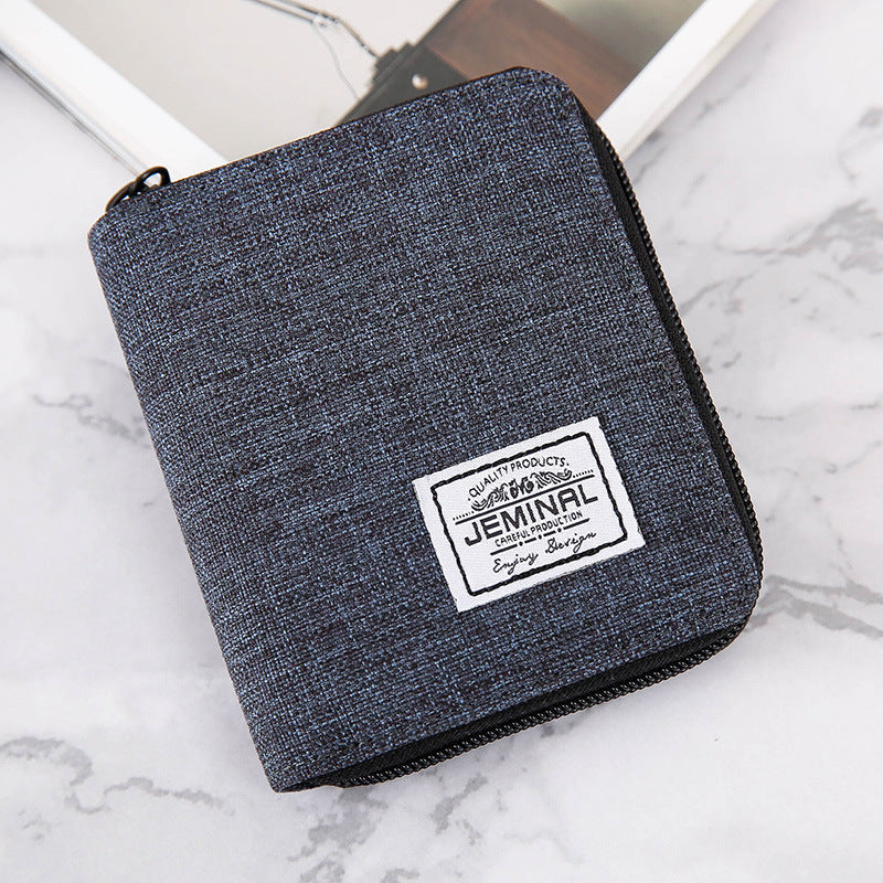 Men's Canvas Zip Wallet with Vertical Multi-Card Design