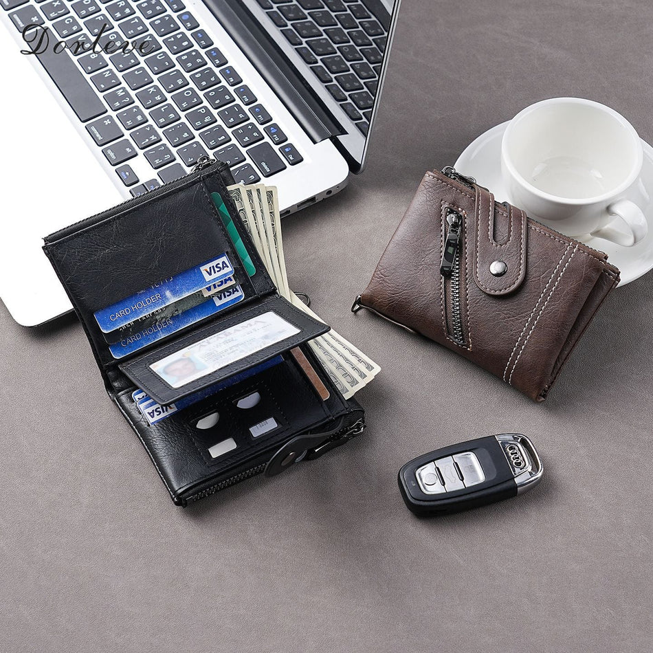 Men's PU Leather Zip Wallet with Coin Pocket and Card Slots