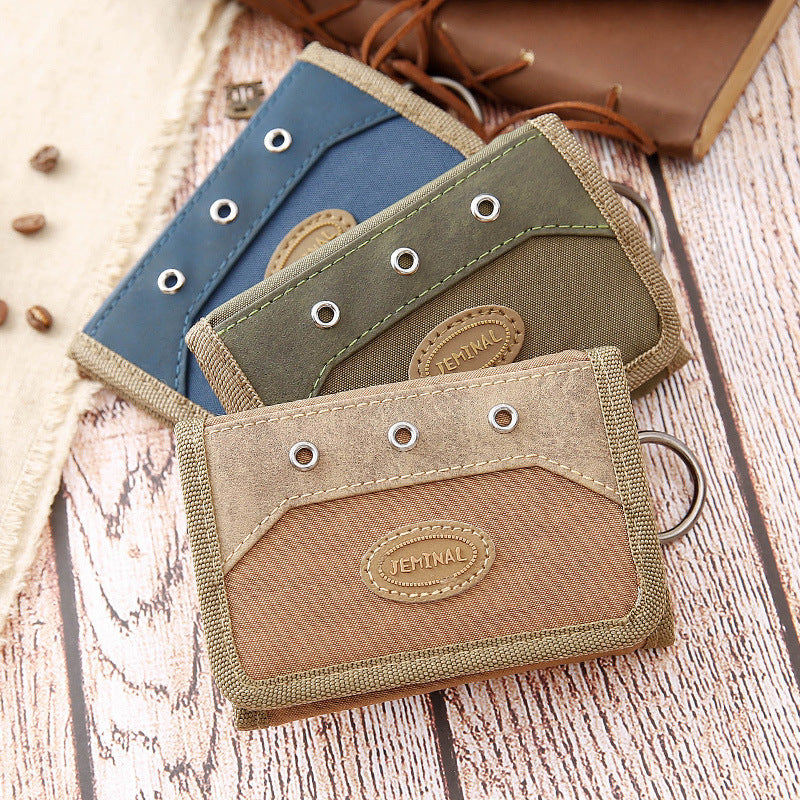 Men's Canvas Tri-Fold Wallet with Zipper Coin Pocket