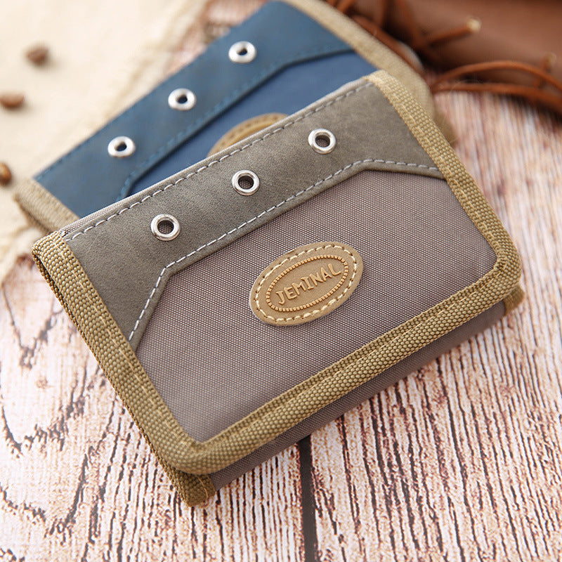 Men's Canvas Tri-Fold Wallet with Zipper Coin Pocket