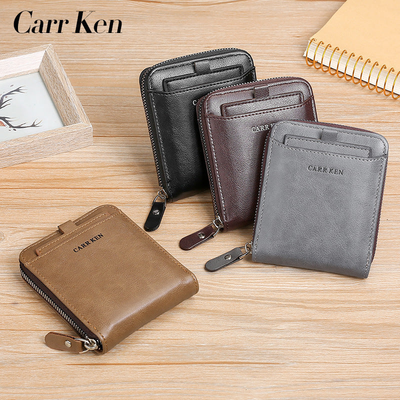 Retro Men's Zip Wallet with Multi-Card Slots and ID Holder