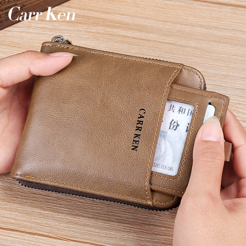 Retro Men's Zip Wallet with Multi-Card Slots and ID Holder