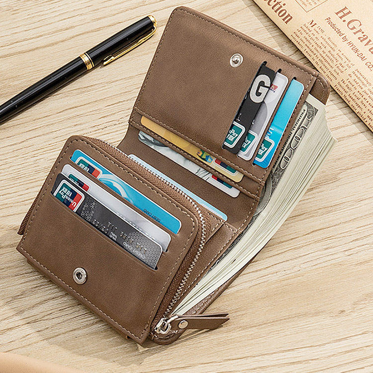 Men's Tri-Fold Wallet with Zipper Coin Pocket and Card Slots