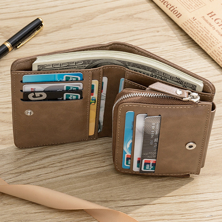 Men's Tri-Fold Wallet with Zipper Coin Pocket and Card Slots