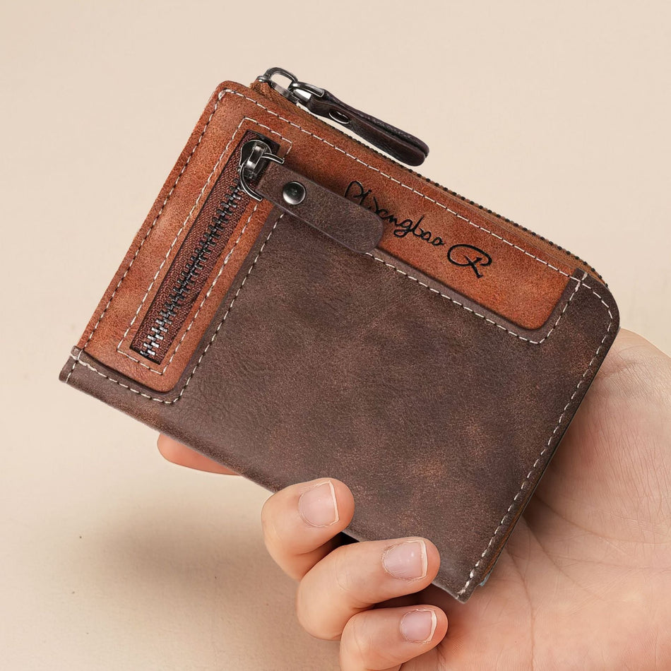 Men's Small Square Zip Wallet with Multi-Card Slots