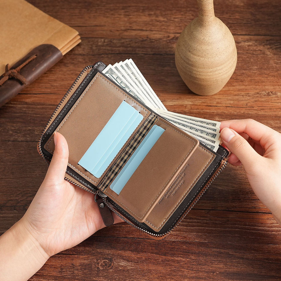 Men's Small Square Zip Wallet with Multi-Card Slots
