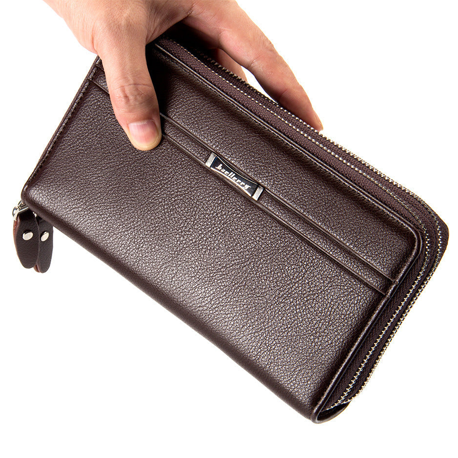 Men's Long Double Zipper Wallet Mobile Phone Clutch Bag