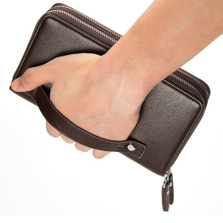 Men's Long Double Zipper Wallet Mobile Phone Clutch Bag