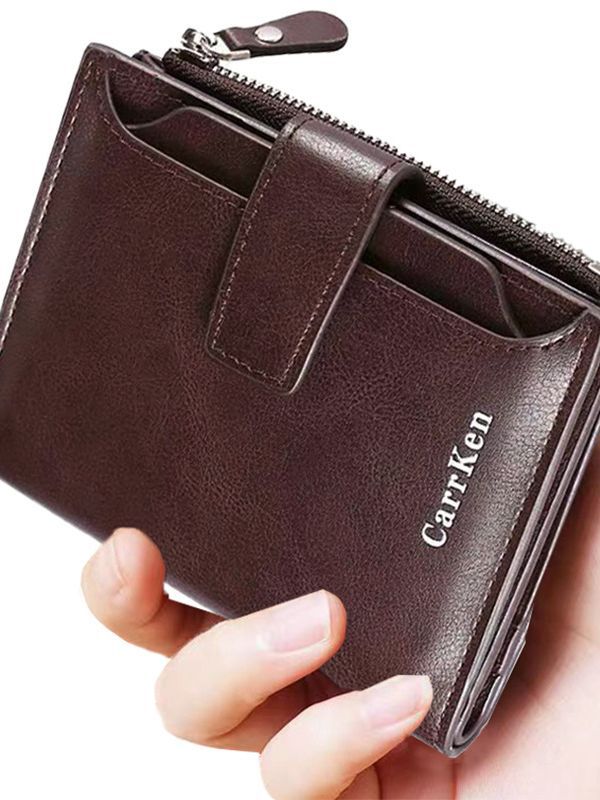 Men's Retro Vertical Zip Wallet with Multi-Card Slots