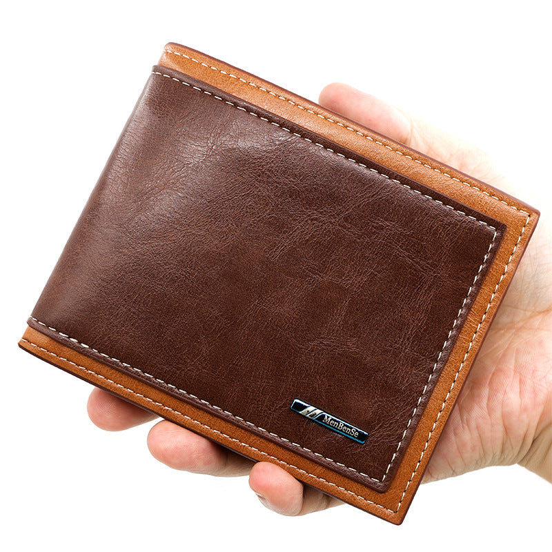 Men's PU Leather Stitching Short Wallet with Card Slots