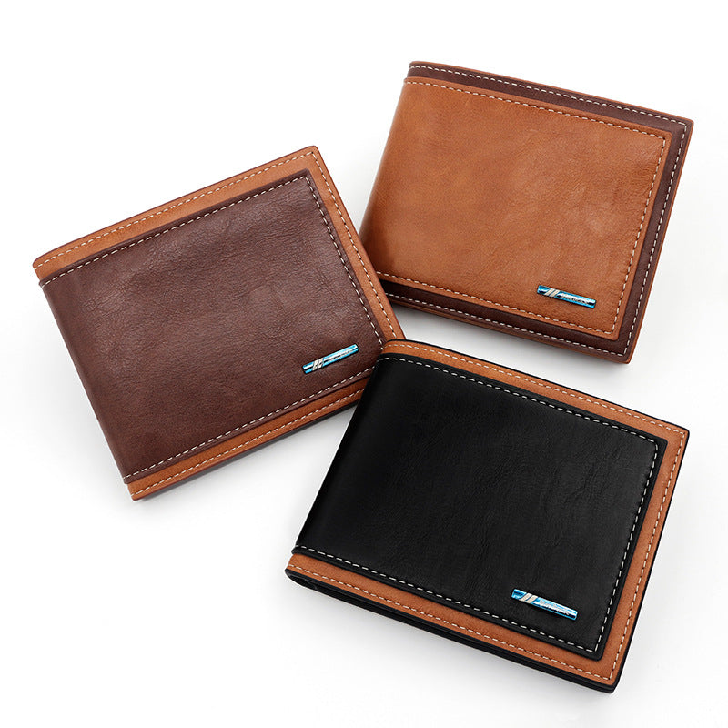 Men's PU Leather Stitching Short Wallet with Card Slots