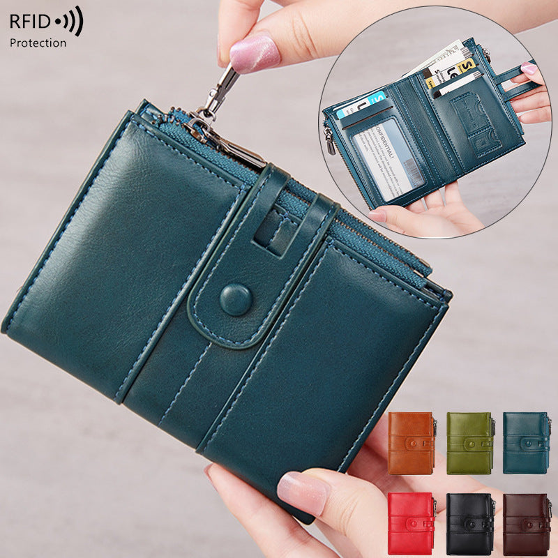 Retro Oil Wax Leather Wallet with Multi-Card Storage