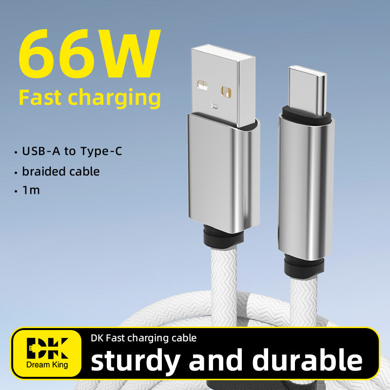 66W High-Speed Nylon Braided Type-C Fast Charging Cable (1m)