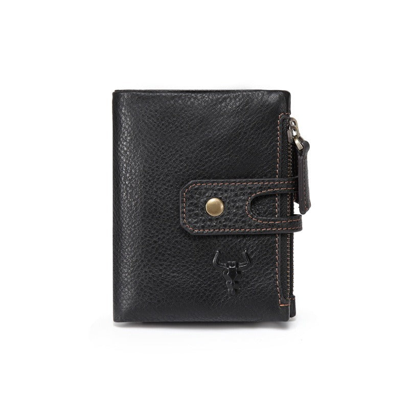 Genuine Leather Men's Wallet with Zipper and Card Slots