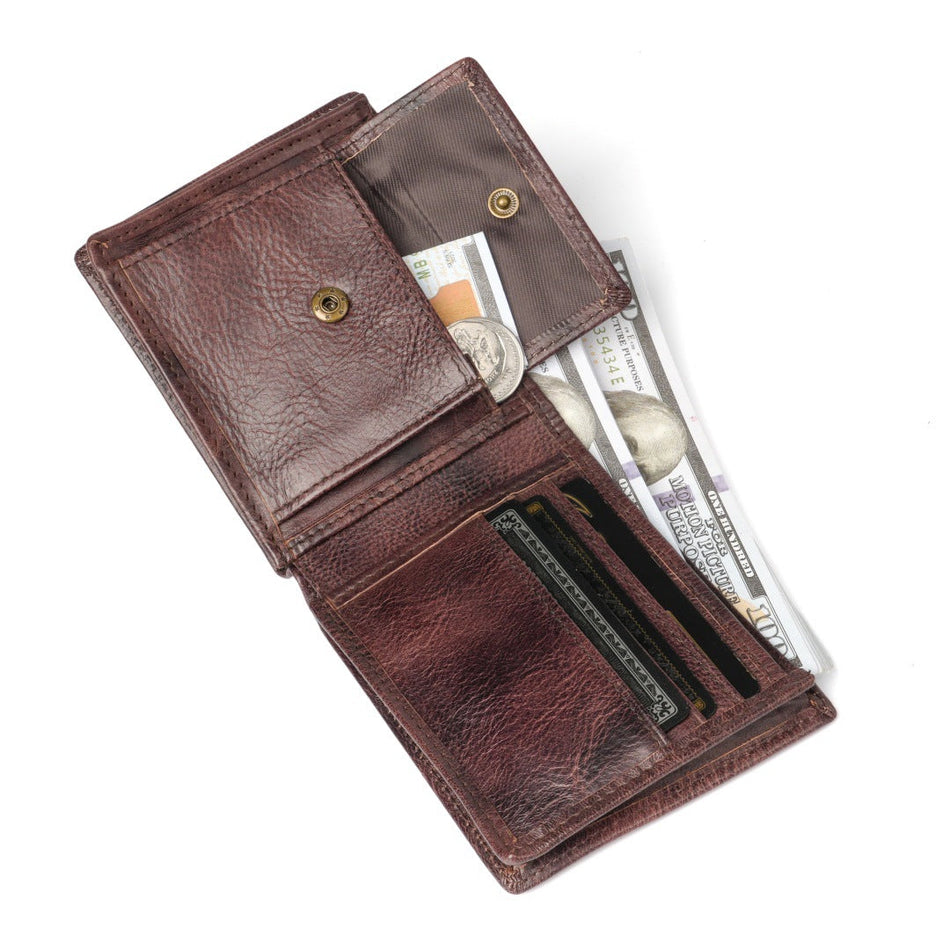Genuine Leather Men's Wallet with Coin Pocket and Card Slots