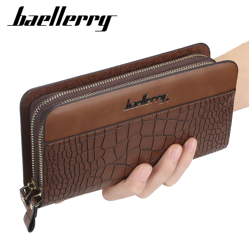 Men's Double Zipper Long Wallet Retro Phone Clutch Bag