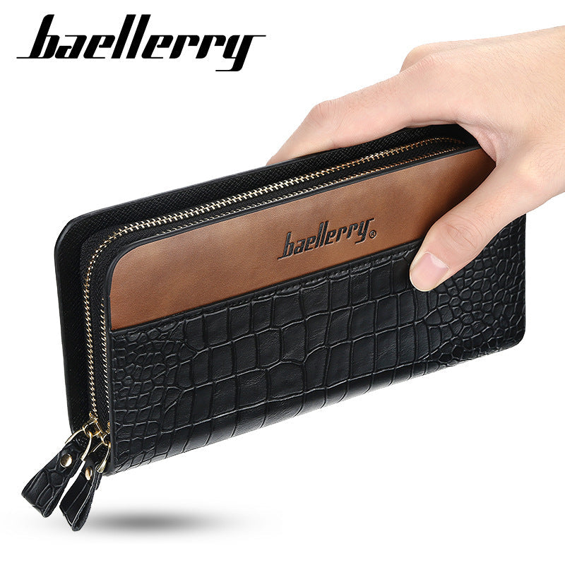 Men's Double Zipper Long Wallet Retro Phone Clutch Bag