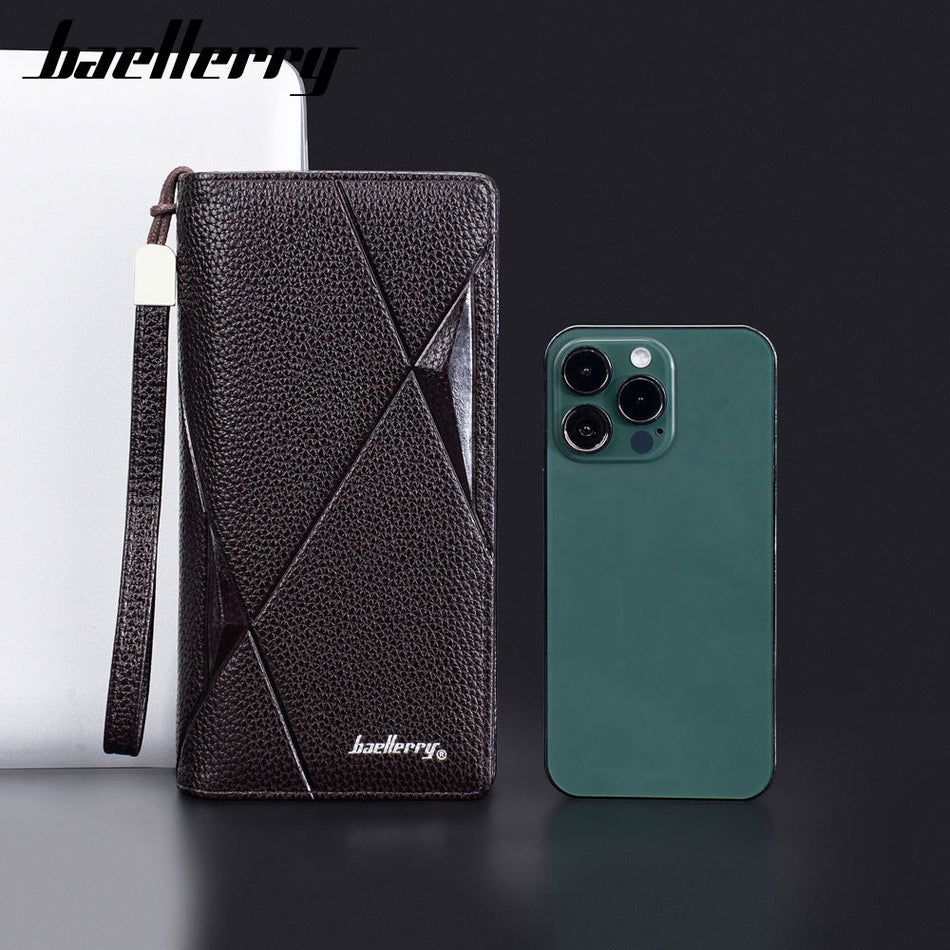 Baellerry Men's Pebbled Leather Long Phone Clutch Bag