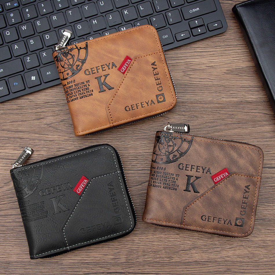 Men's PU Leather Zip Wallet with Multi-Card Slots